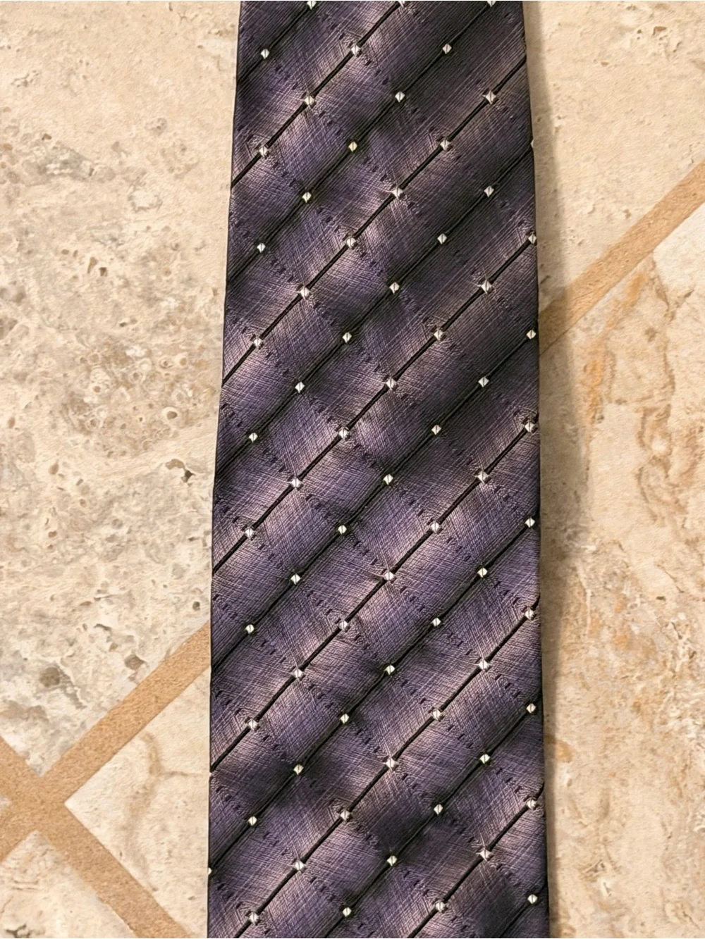 Yves Saint Laurent Lavender Silk Tie with Silver Dot Grid